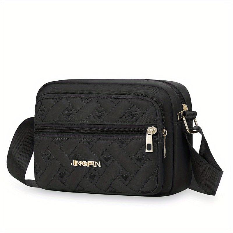 Heart Embroidery Crossbody Bag Nylon Shoulder Bag Women's Zipper Square Purse