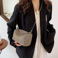 Glitter Rhinestone Evening Bucket Bag Crossbody Chain Handbag
