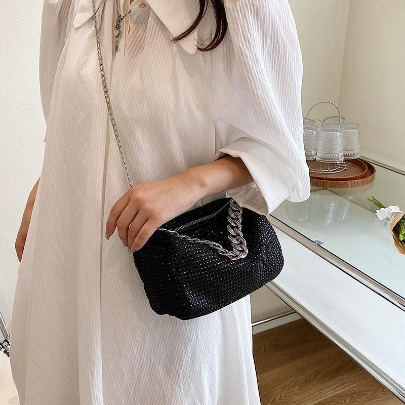 Glitter Rhinestone Evening Bucket Bag Crossbody Chain Handbag