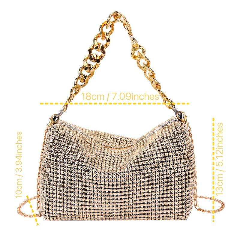 Glitter Rhinestone Evening Bucket Bag Crossbody Chain Handbag