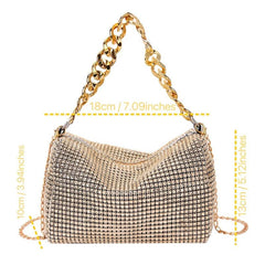 Glitter Rhinestone Evening Bucket Bag Crossbody Chain Handbag