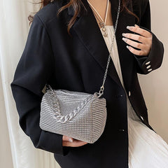 Glitter Rhinestone Evening Bucket Bag Crossbody Chain Handbag