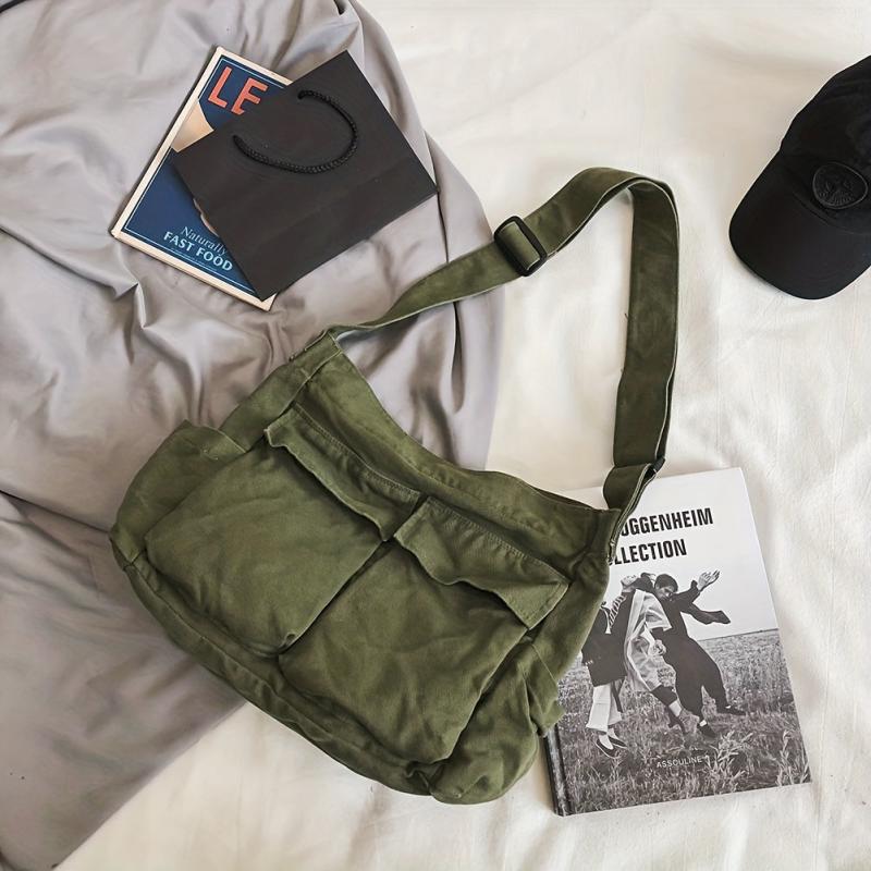 Canvas Messenger Bag Large Crossbody Bag With Multiple Pockets