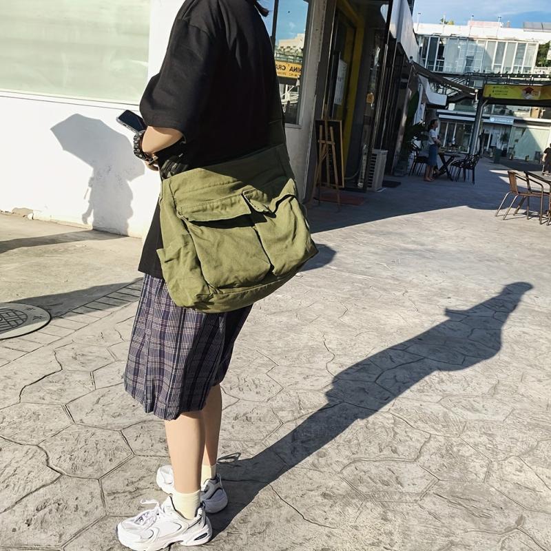 Canvas Messenger Bag Large Crossbody Bag With Multiple Pockets
