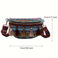 Ethnic Style Fanny Pack Canvas Tassel Crossbody Bag