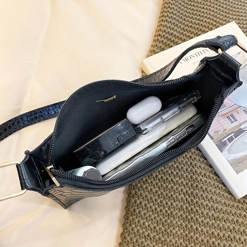 Crocodile Embossed Baguette Shoulder Bag