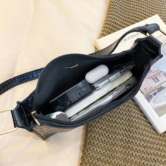 Crocodile Embossed Baguette Shoulder Bag