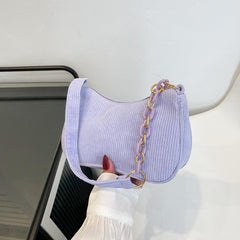 Corduroy Shoulder Bag Chain Strap Zipper Handbag