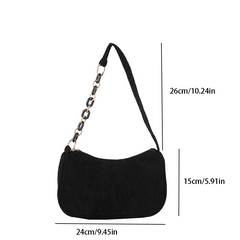 Corduroy Shoulder Bag Chain Strap Zipper Handbag