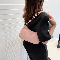 Corduroy Shoulder Bag Chain Strap Zipper Handbag