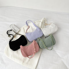 Corduroy Shoulder Bag Chain Strap Zipper Handbag