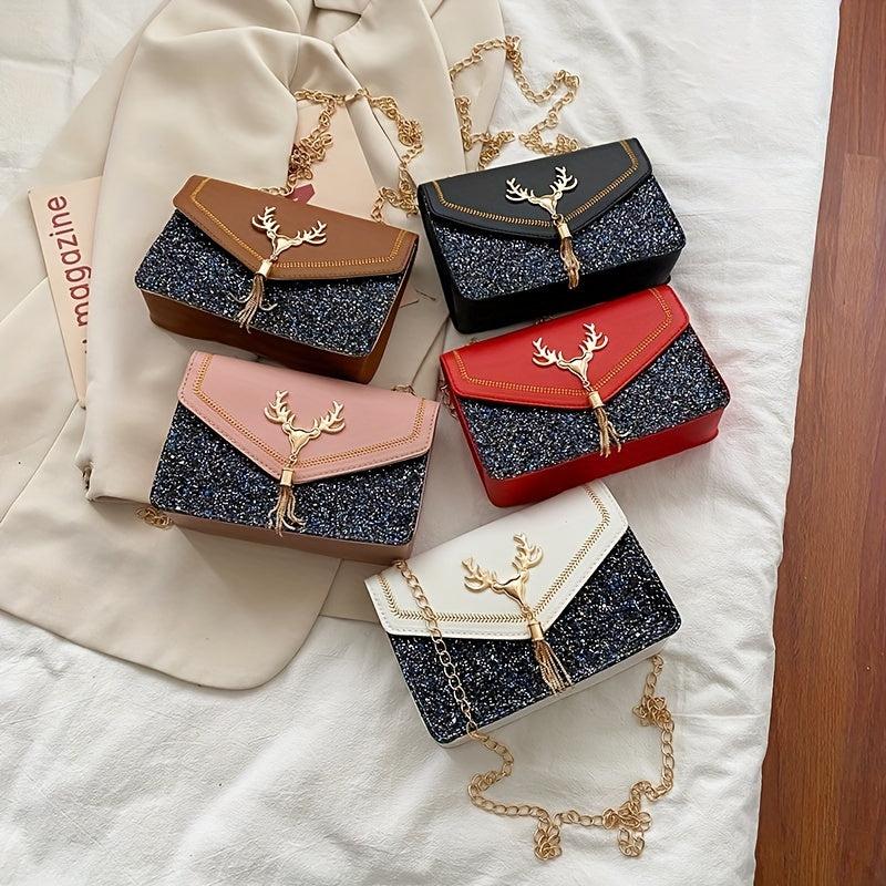Glitter Sequins Colorblock Shoulder Bag with Tassel Decor