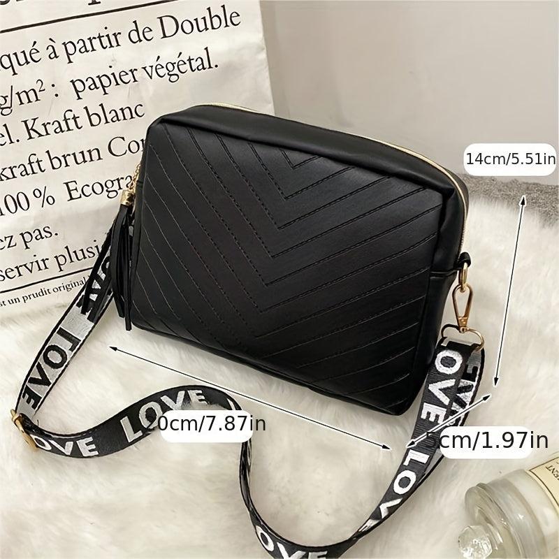 Chevron V Pattern Shoulder Bag with Tassel Zipper Crossbody