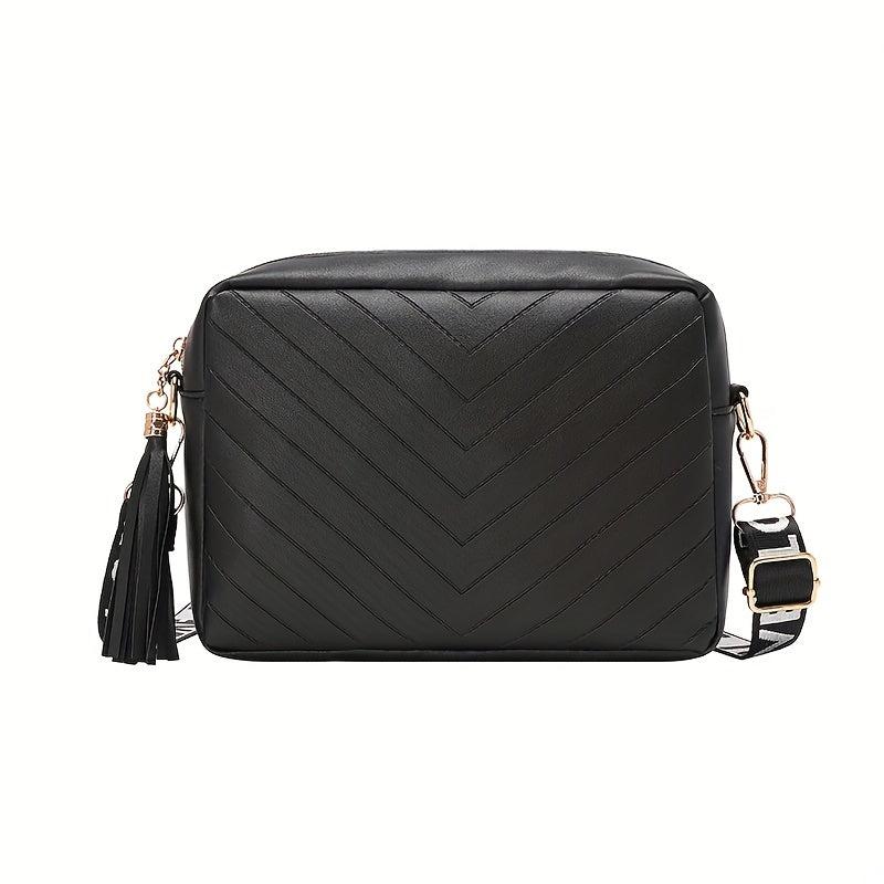 Chevron V Pattern Shoulder Bag with Tassel Zipper Crossbody