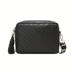 Chevron V Pattern Shoulder Bag with Tassel Zipper Crossbody