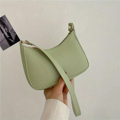 Vintage Faux Leather Shoulder Bag Minimalist Zipper Handbag