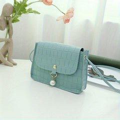 Pearl Decor Crossbody Bag PU Leather Textured Bag Shoulder Bag