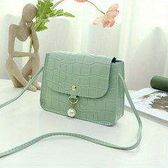 Pearl Decor Crossbody Bag PU Leather Textured Bag Shoulder Bag