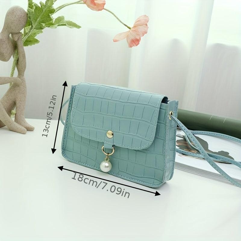 Pearl Decor Crossbody Bag PU Leather Textured Bag Shoulder Bag