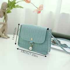 Pearl Decor Crossbody Bag PU Leather Textured Bag Shoulder Bag