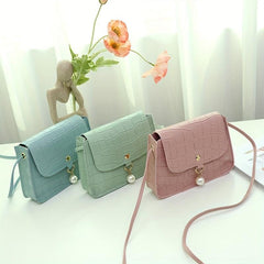 Pearl Decor Crossbody Bag PU Leather Textured Bag Shoulder Bag