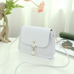 Pearl Decor Crossbody Bag PU Leather Textured Bag Shoulder Bag