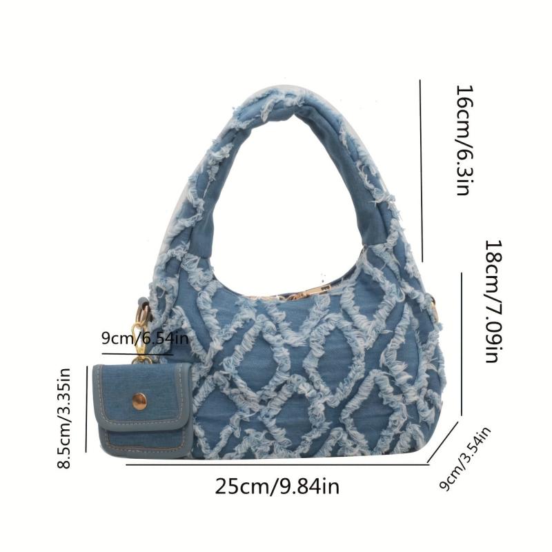 Raw Trim Denim Hobo Bag Shoulder Bag With Coin Purse
