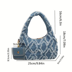 Raw Trim Denim Hobo Bag Shoulder Bag With Coin Purse