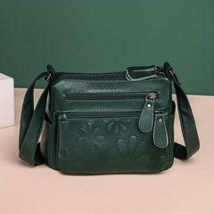 Flower Embossed Crossbody Bag PU Leather Shoulder Bag Women's Pockets