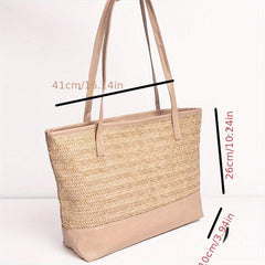 Straw Weaving Handbag Zipper Large Capacity Beach Tote Bag
