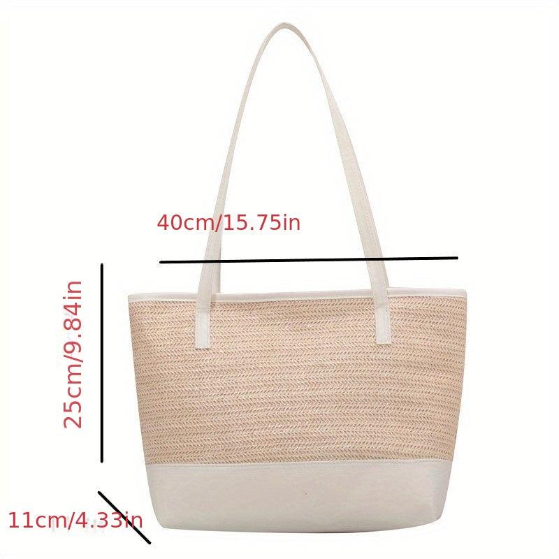 Straw Weaving Handbag Zipper Large Capacity Beach Tote Bag