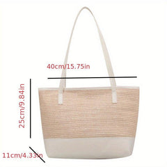 Straw Weaving Handbag Zipper Large Capacity Beach Tote Bag
