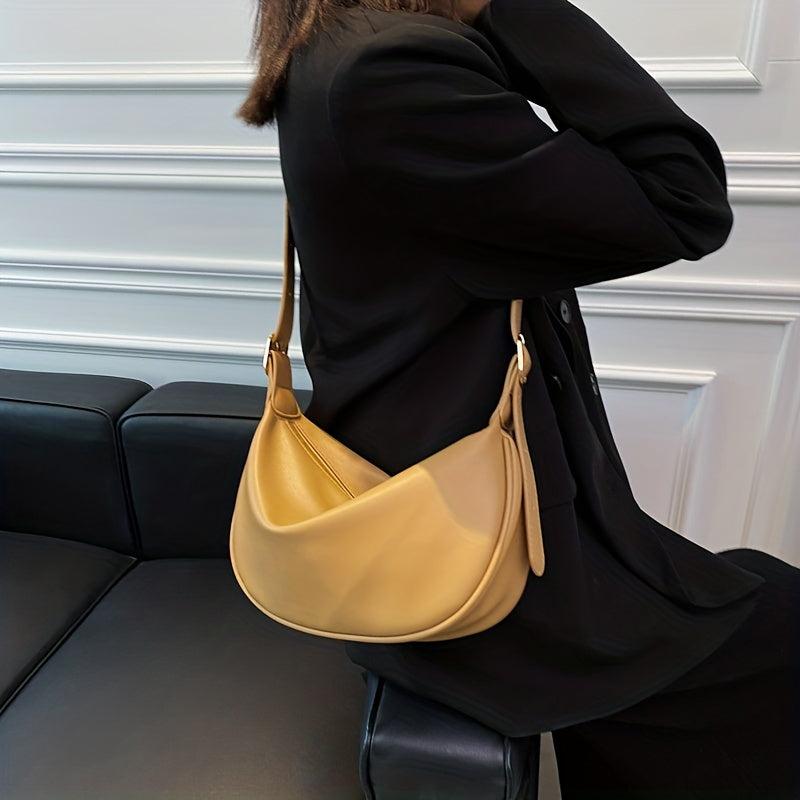 Solid PU Leather Crossbody Bag Lightweight Dumpling Bag