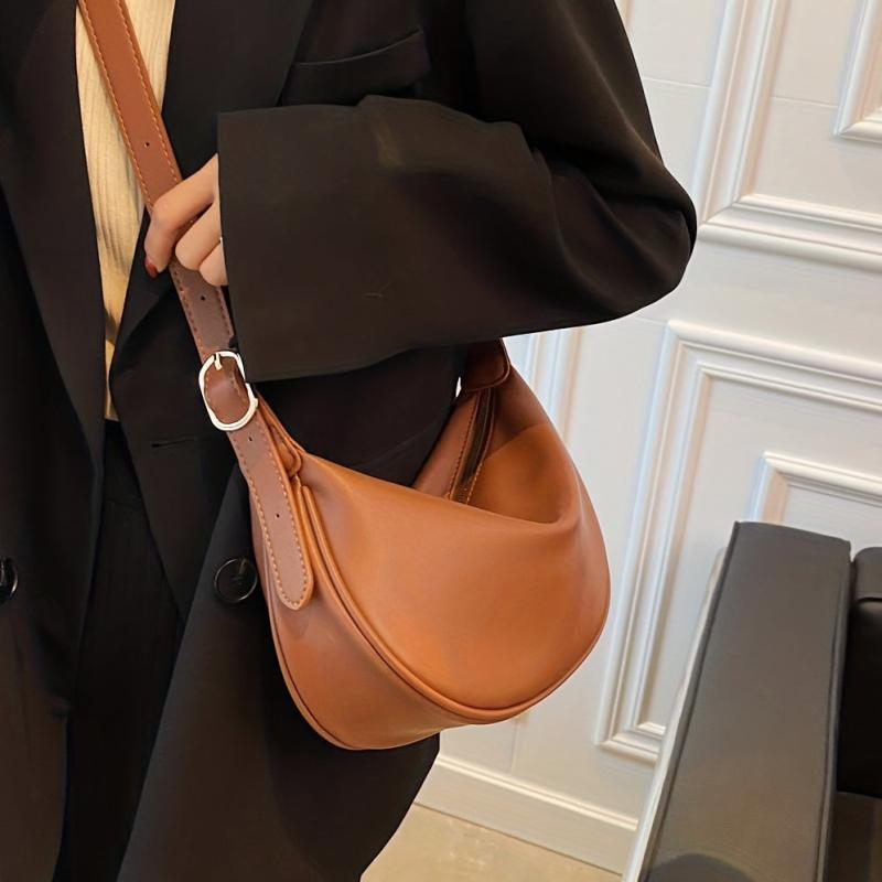 Solid PU Leather Crossbody Bag Lightweight Dumpling Bag