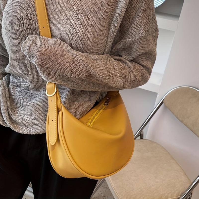 Solid PU Leather Crossbody Bag Lightweight Dumpling Bag