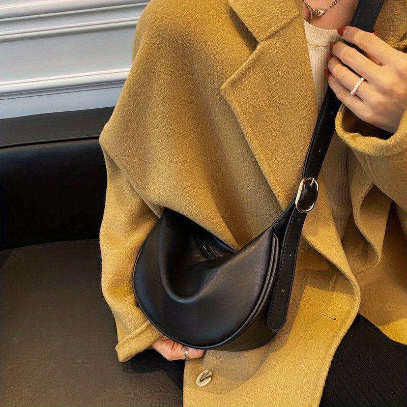 Solid PU Leather Crossbody Bag Lightweight Dumpling Bag