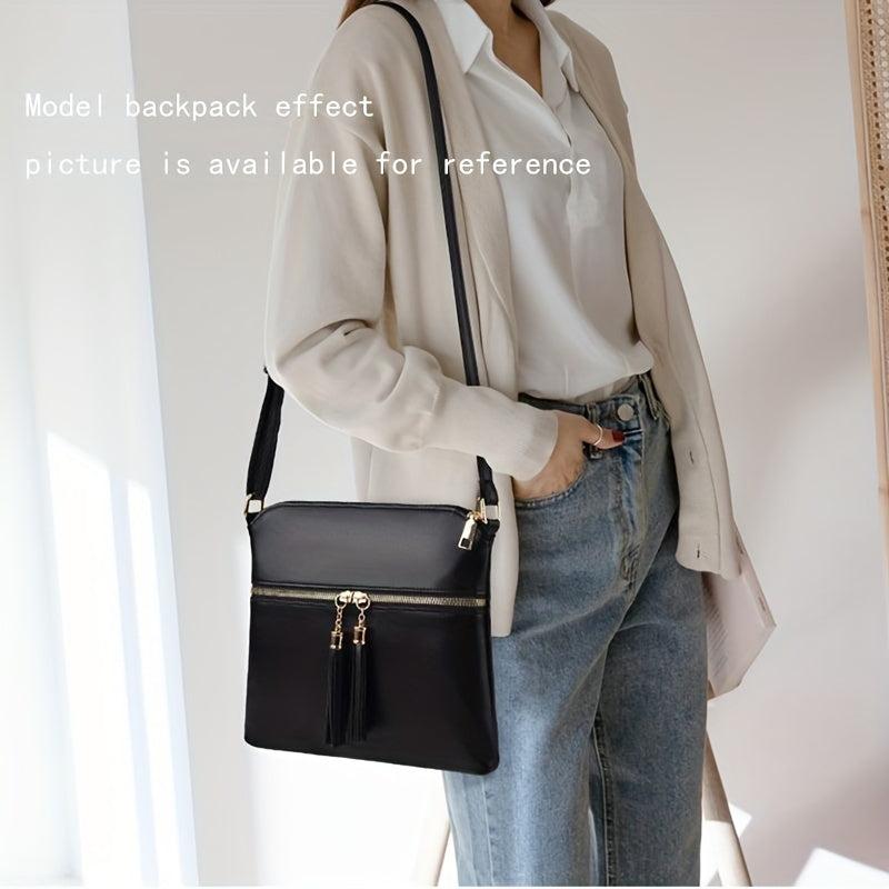 Double Zipper Crossbody Bag Solid Shoulder Bag