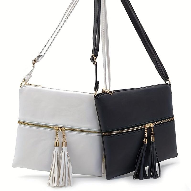 Double Zipper Crossbody Bag Solid Shoulder Bag