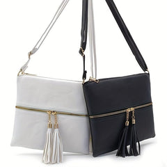 Double Zipper Crossbody Bag Solid Shoulder Bag