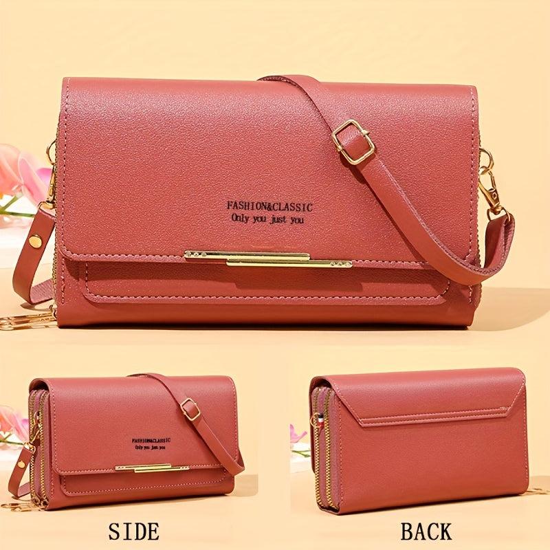 Women's Zipper Long Coin Purse Solid Shoulder Bag Versatile
