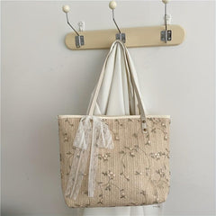 Straw Tote Bag For Women Flower Lace Beach Shoulder Bag