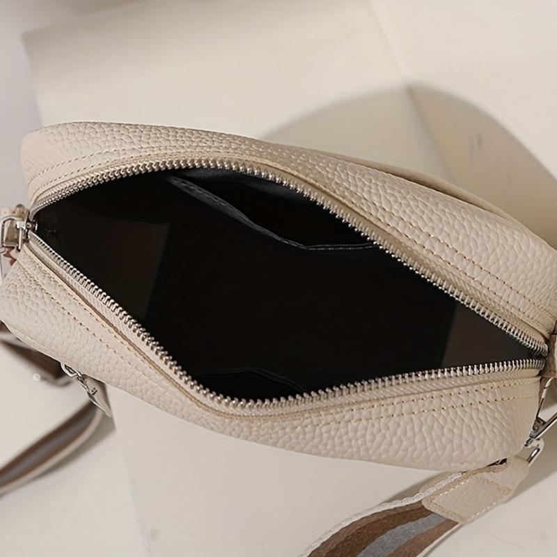 Wide Strap Cube Crossbody Bag PU Leather Textured Bag Purse