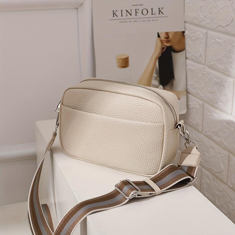 Wide Strap Cube Crossbody Bag PU Leather Textured Bag Purse