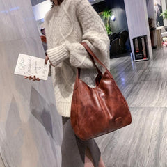 Vintage PU Leather Shoulder Bag Large Capacity Hobo Bag Double Strap Tote
