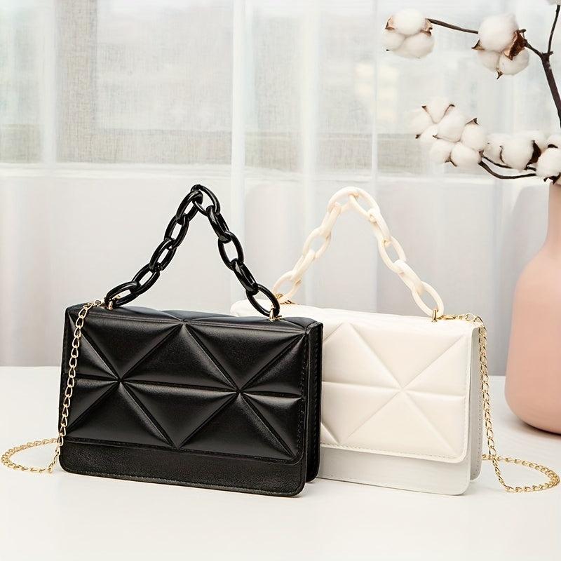 Argyle Embossed Crossbody Bag Acrylic Chain Small Square Purse