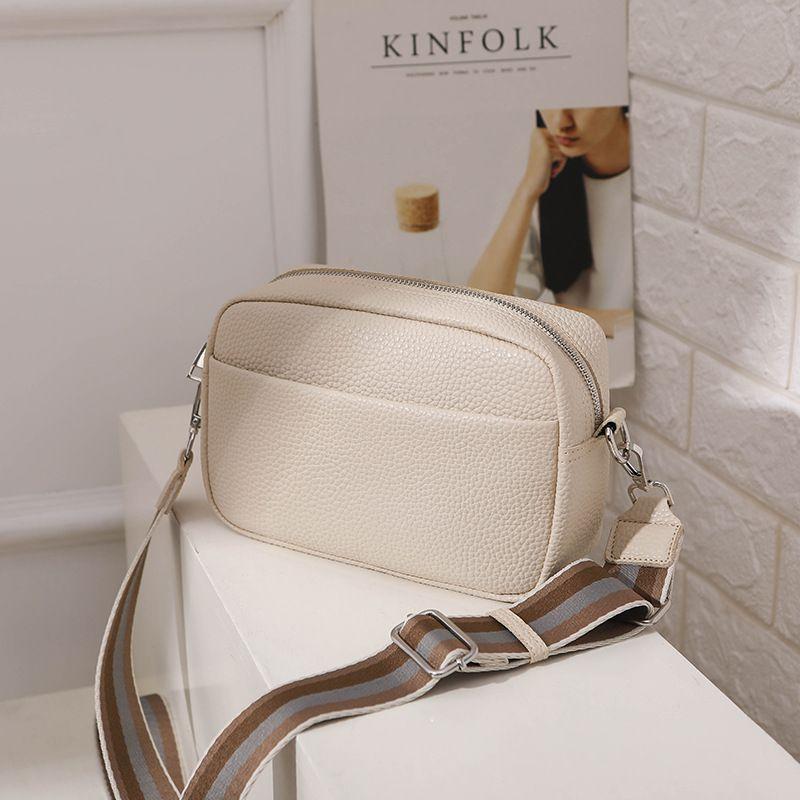 Litchi Pattern Crossbody Bag with Wide Strap