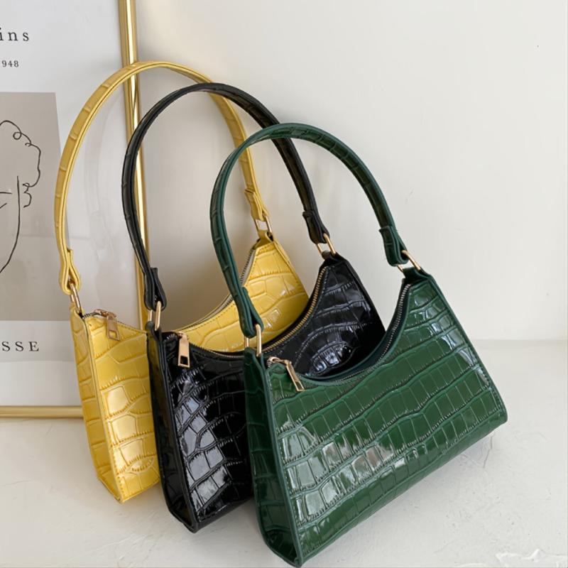 Crocodile Pattern Zipper Shoulder Bag for Women