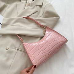 Crocodile Pattern Zipper Shoulder Bag for Women