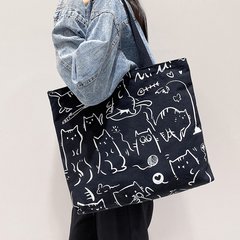 Bear Print Canvas Tote Bag Large Capacity Shoulder Bag Cartoon School Handbag
