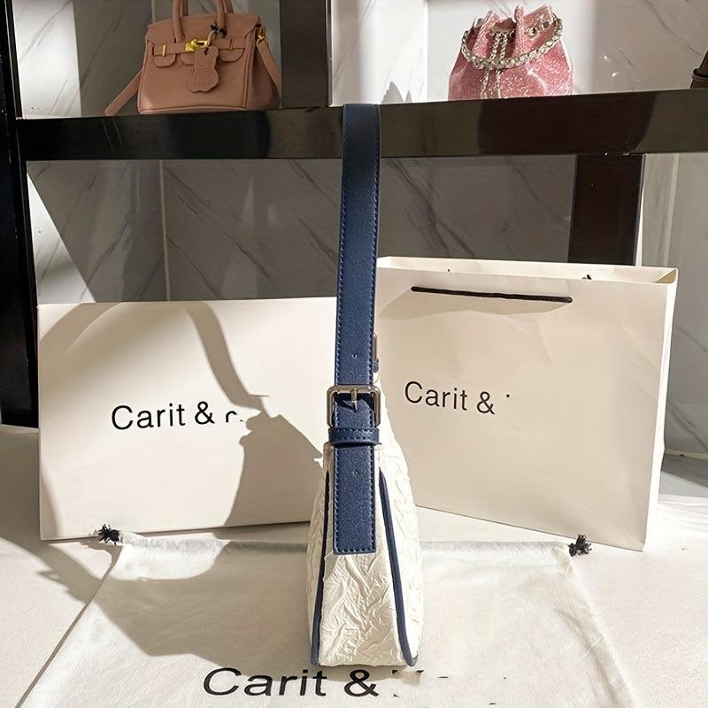 Pleated Top Handle Underarm Bag Dacron Textured Bag